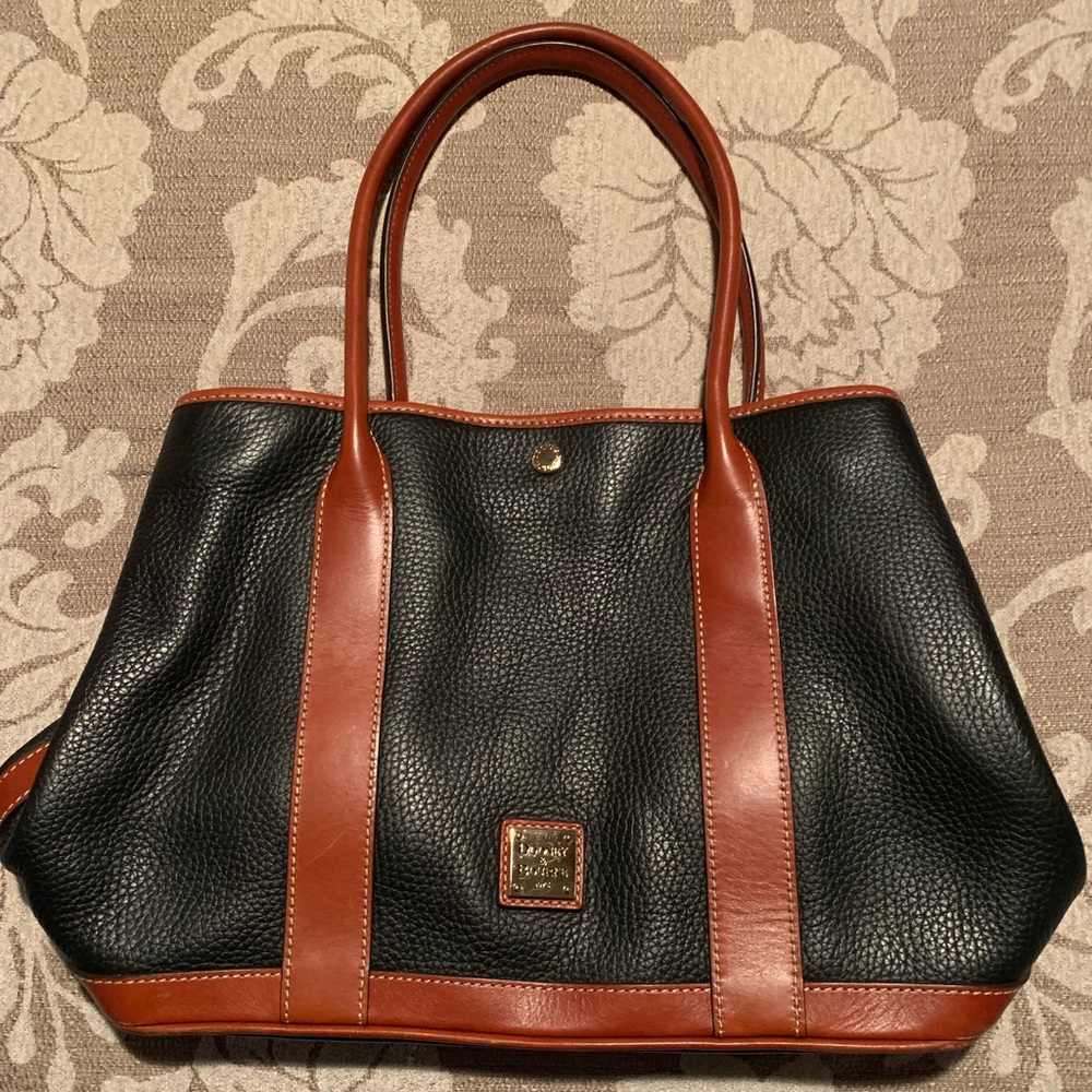 Dooney and Bourke Pebble Leather Tote in Black with Tan Trim.